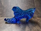 Fenton Art Glass Colonial Blue Hobnail Victorian Slipper Shoes with Cat Head