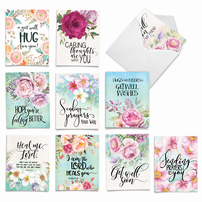 10 Get Well Note Cards - Get Well Florals M4214GWG-B1x10
