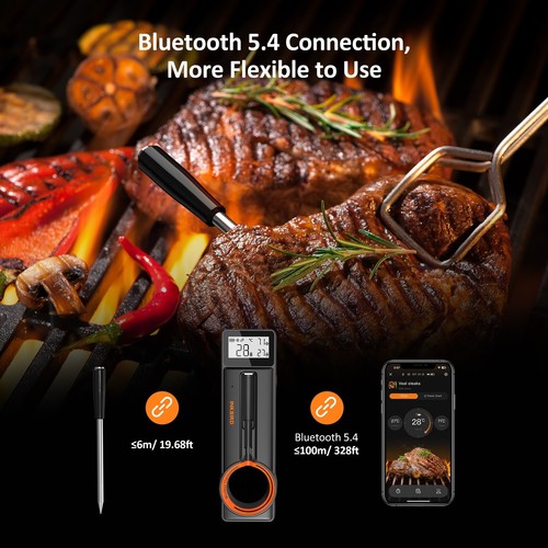 Kabellos Grillthermometer Bluetooth Fleischthermometer Ofen Smoker Grill IP67 DE - Bild 10 von 22