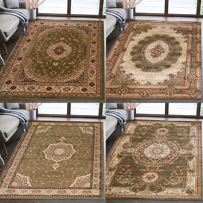 Modern Orientalisch Teppich Kurzflor Wohnzimmerteppich Orient Ornament Grün