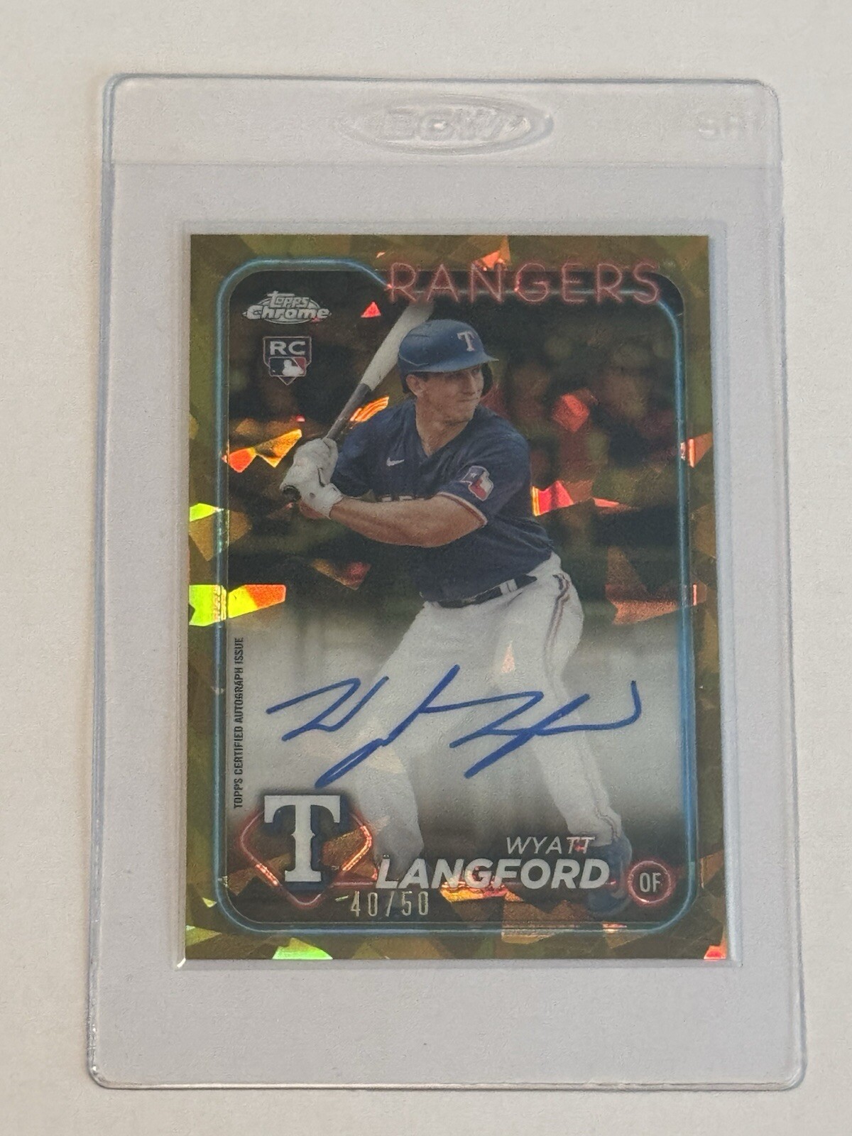 Wyatt Langford 2024 Topps Chrome Sapphire Gold RC Auto 40/50 Rangers