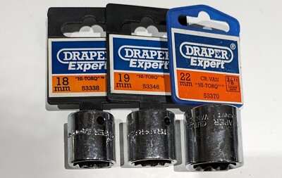 DRAPER EXPERT  18,19 and 22mm 3/8'' SQ. DR. HI-TORQ  12 POINT  SOCKET
