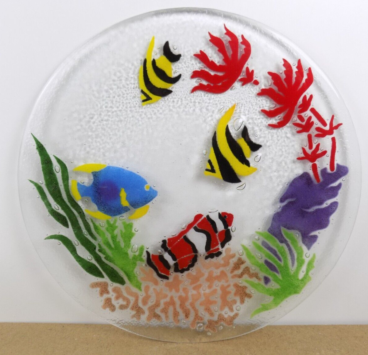 Peggy Karr Fused Art Glass 13.75" Tropical Fish Plate Signed   