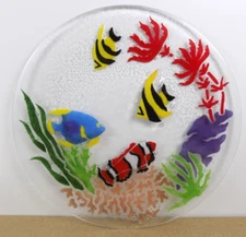 Peggy Karr Fused Art Glass 13.75" Tropical Fish Plate Signed   