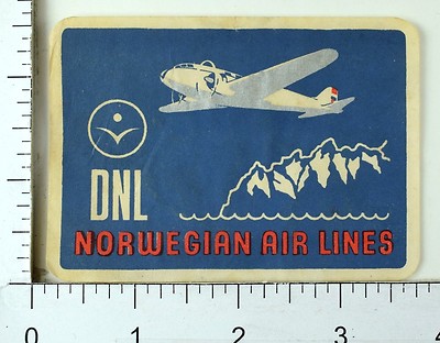 1930's-40's Norwegian Air Lines Vintage Original Luggage Label Poster Stamp E1