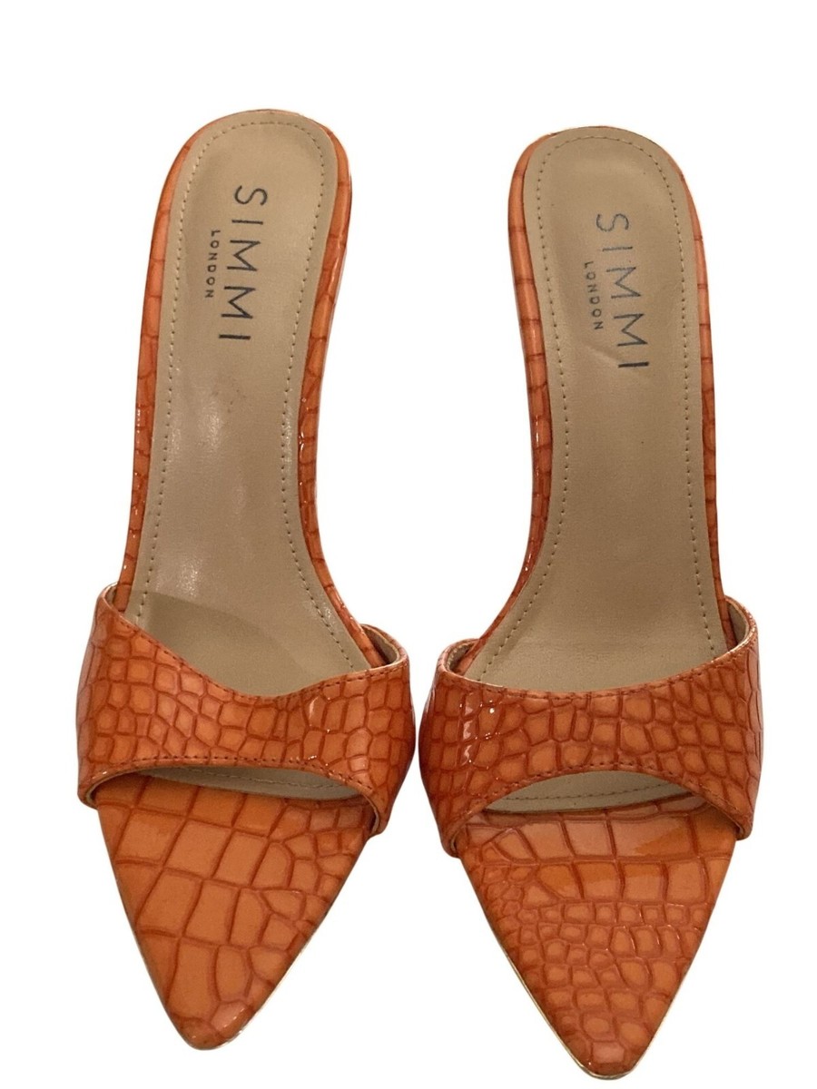 Simmi London Torez-1 women size Orange Croc Pattern open Toe Heels Mules  shoes - Main Image