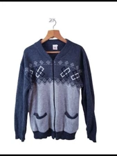 Mixed Fibres Mens Multicoloured V-Neck Knit Full Zip Cardigan Size Large L 