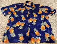 Vintage LL Bean Paradise Found Hawaiian Shirt Pineapple Mens Size *Large Purple
