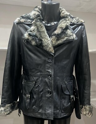 CONBIPEL Echtlederjacke gebraucht Damen woman schwarz Gr. 46 XYM600L