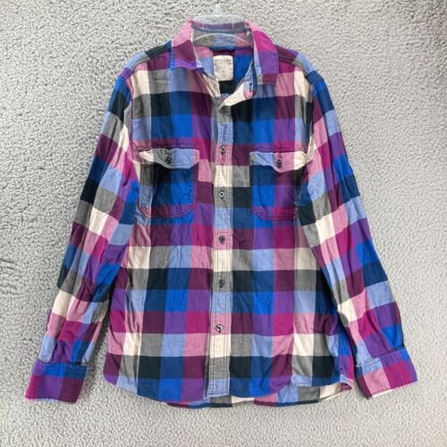 Mossimo Plaid Flannel Button Up Shirt Mens M Purple Blue Pockets Cotton Casual