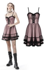 DARK IN LOVE Women Punk Pink Black Gothic Cool Mesh Sleeveless Short Doll Dress