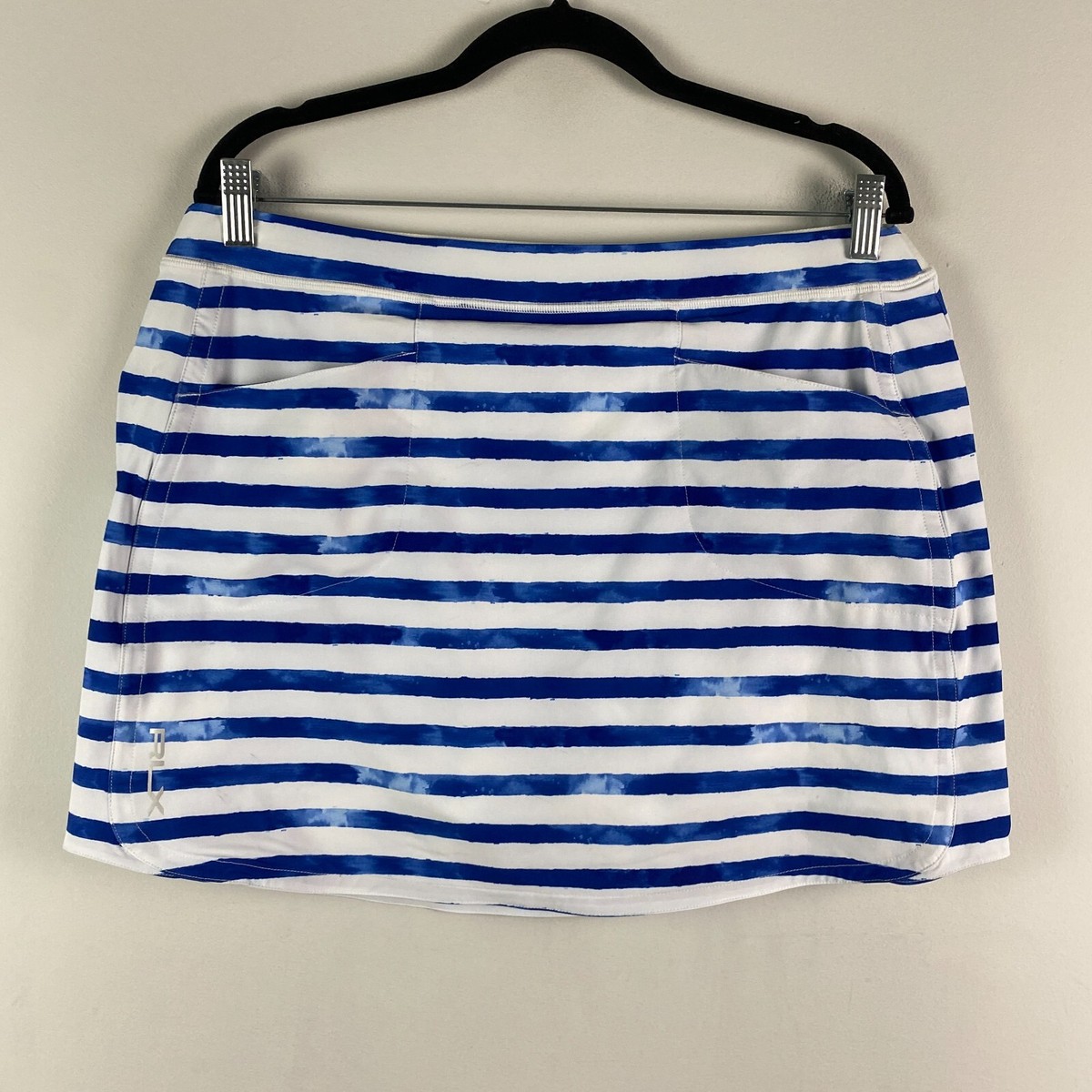 Ralph Lauren RLX Golf Tennis Skort Blue White Striped Pockets Size