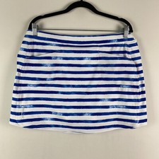 Ralph Lauren RLX Golf Tennis Skort Blue White Striped Pockets Size Large Pull On