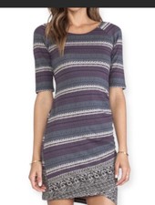 Free People Mini Bodycon Asymmetric Stripe Dress Knit Blue Stone Small