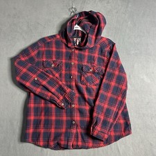 Mauve Hooded Flannel Junior Size XL Red Plaid Long Sleeve