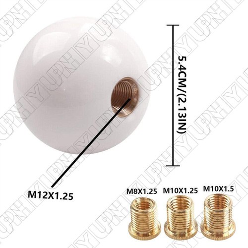 M12 x 1.25 Acrylic White Round Ball Shift Knob Manual Gear Shifter Head+Adapters - Picture 2 of 6