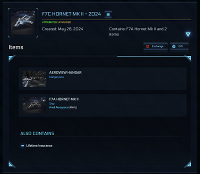 Star Citizen - Standalone Ship - CCU'd LTI F7A Hornet Mk II 2 Lifetime Insurance