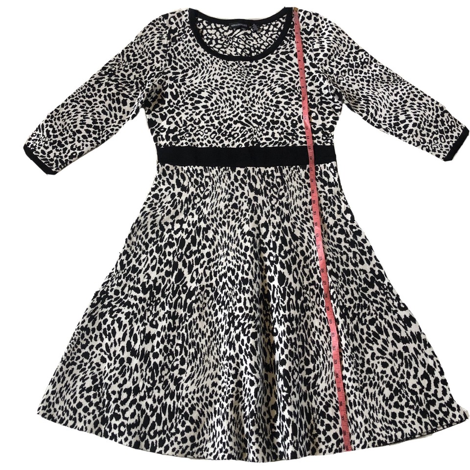 Nina Leonard Dress Womens Size M Leopard Knit 3/4 Sleeves Fit & Flare