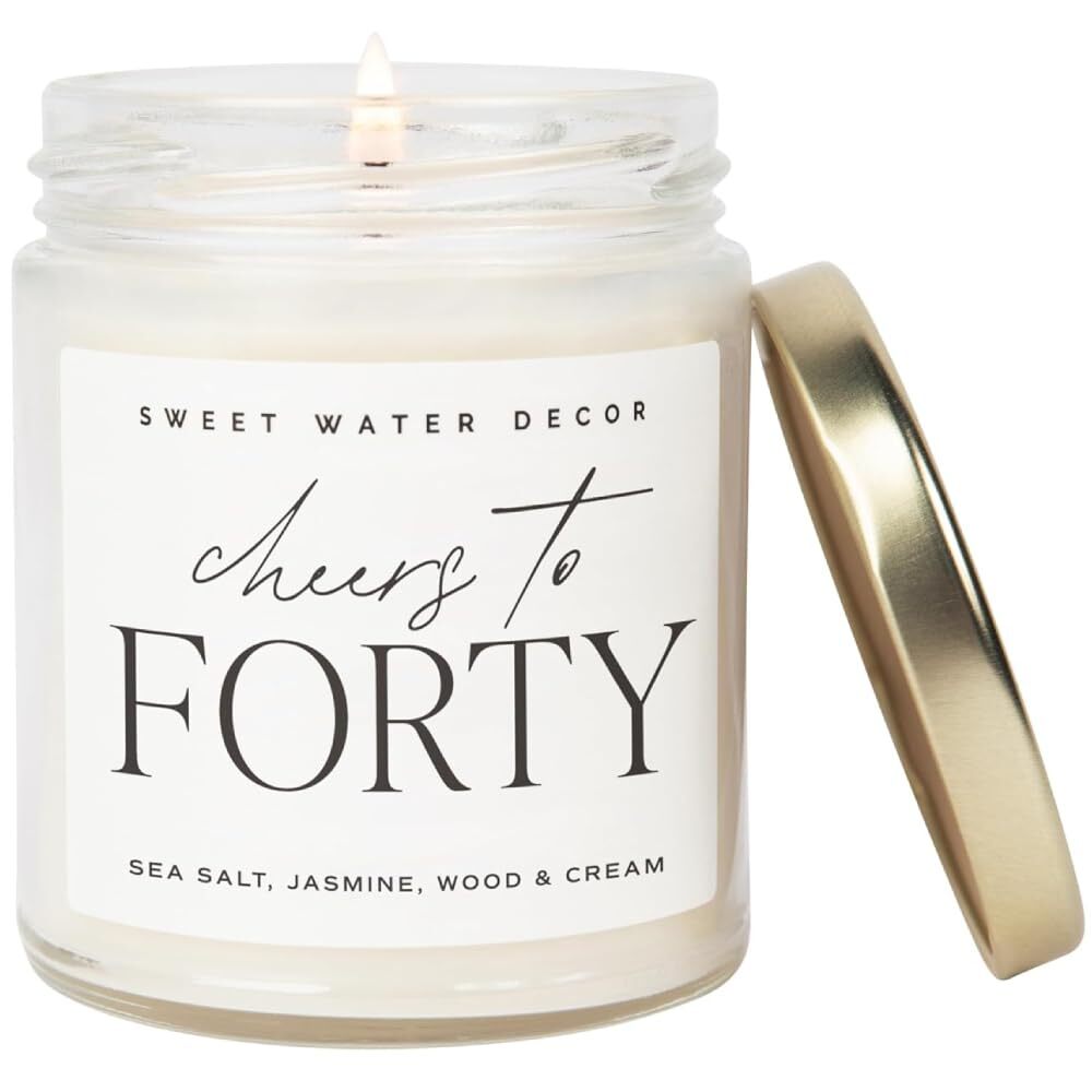 Cheers to Forty Candle - Sea Salt, Jasmine, Wood, and Cream Scented Candle fo...