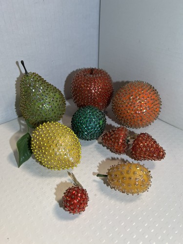 Vintage Handarbeit Pailletten Stecknadel Perlen Obst 9er Set - Bild 1 von 7
