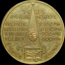 INFLATION & TEUERUNG: Bronze-Teuerungsmedaille, H&ouml;rnlein. FEBRUAR 1923 - SACHSEN