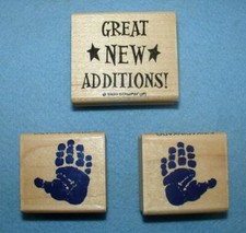 Lot of 3 NEW WOOD STAMPS Rubber Mounted NEW BABY HANDS Crafts Scrapbooking