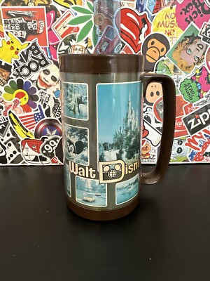 Vintage Walt Disney World Foto Collage 6,5'' Thermo Serv Tasse Becher Kunststoff