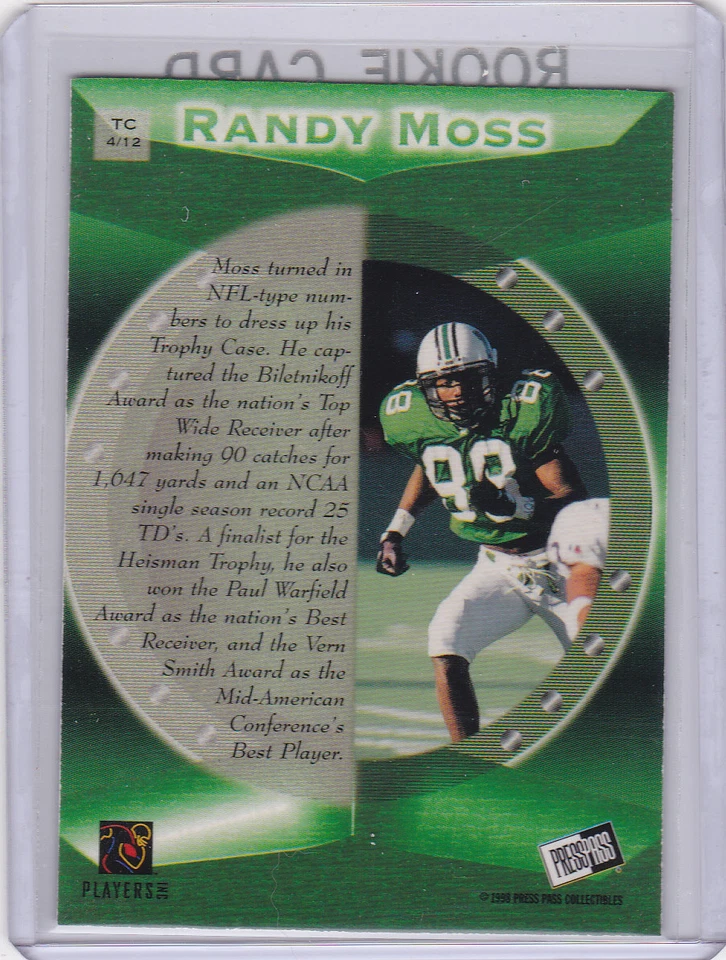 Randy Moss 1998 ROOKIE CARD Marshall Trophy Case RC Football VIKINGS PATRIOTS - Image 2 of 2