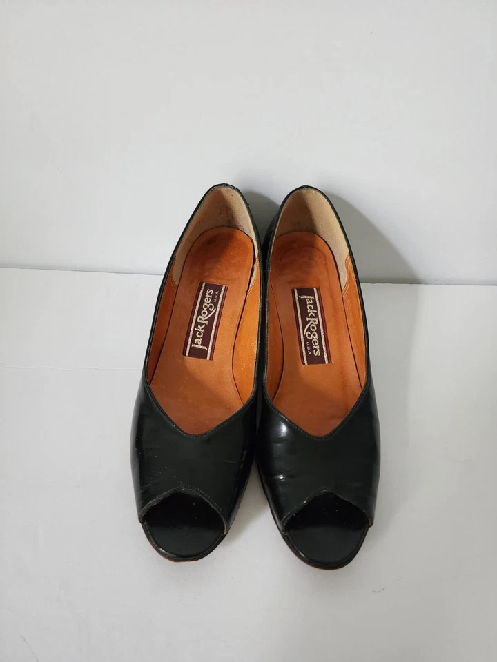 VTG Women’s Jack Rogers black Shoes Heels Wedge Open Peekaboo Toe Size 6.5 N - Image 3 of 4
