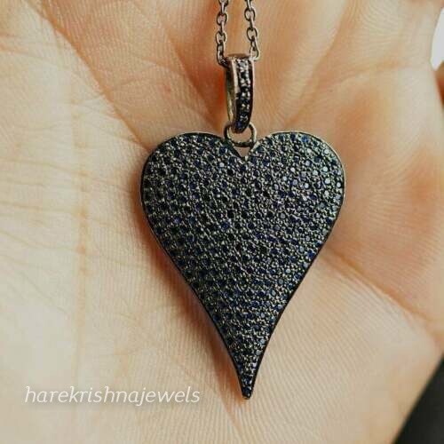 1.35CT Round Cut Black Diamond Lab-Created Heart Shape Pendant 14K Black Gold FN - Picture 1 of 4