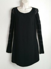 Adrianna Papell Women Size 6 Little Black Shift Dress Open Knit Long Sleeve
