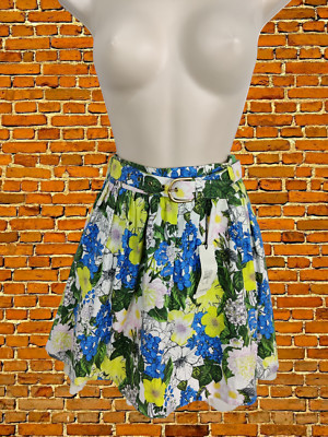 River Island DAMEN-MINIROCK GRÖSSE UK 8 BLAU BLUMENDRUCK MILLY MIAMI NEU MIT ETIKETT
