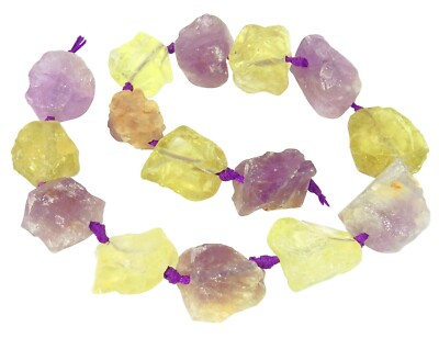  Amethyst & Lemon Quarz große naturbelassene Nuggets Edelsteinperlen Strang  