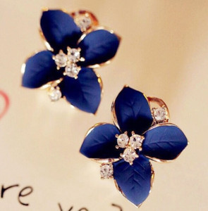 Authentic Ear Stud flowers Jewelry Gold Plated Earrings 1 Pair Women