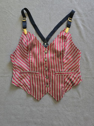 Rare Vintage Guess Striped Suspender Vest Red/Gold Onesize