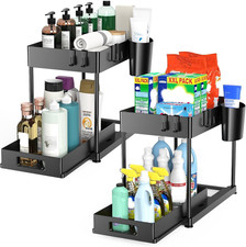 Under Sink Organizer 2 Pack Pull Out Drawer 2 Tier Cabinet Storage Black Kitchen