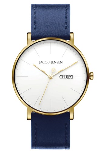 Jacob Jensen Montre Hommes Quartz Titan Couleur D'Or / Bleu 166 - Photo 1 sur 2