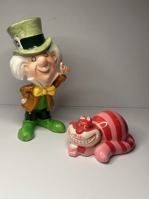 RARE VTG Disney Alice In Wonderland Ceramic Figurines CHESHIRE CAT & MAD HATTER