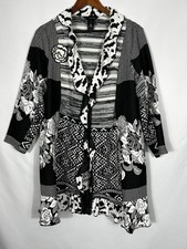 Ali Miles Black/White Patchwork Longline Cardigan Jacket Size L Artsy Lagenlook