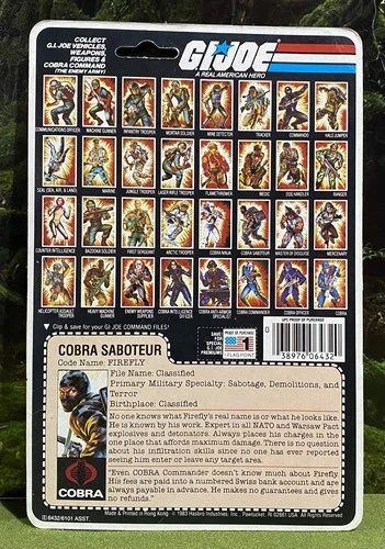 Vintage 1984 G.I. Joe FIREFLY v1 Full UNCUT Peach File Card Back GI Cobra ARAH