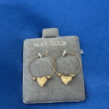 14k Yellow Gold Heart Hoop Earrings Continuous Hoop Style