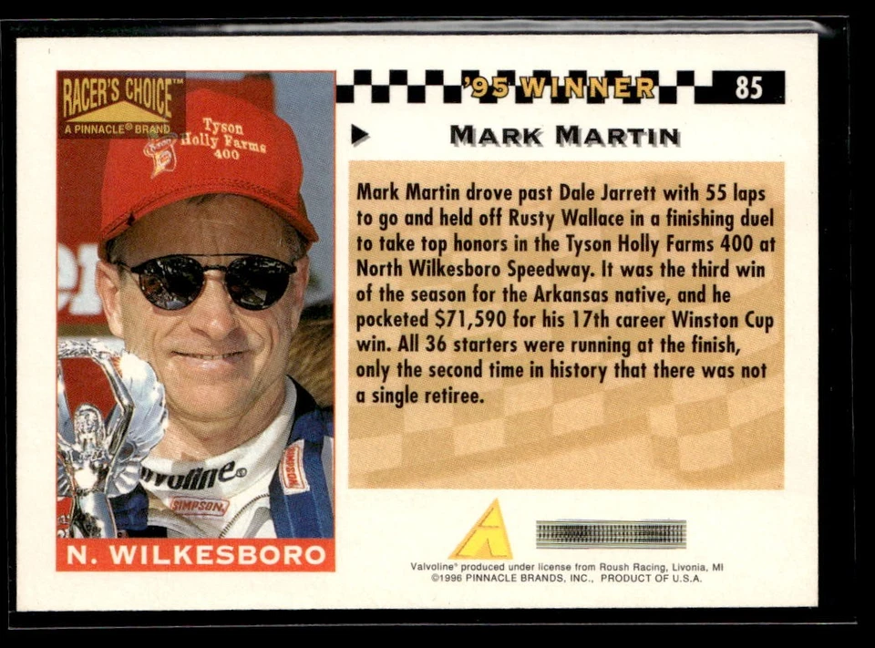 1996 Pinnacle Racer's Choice #85 Mark Martin NASCAR Racing Card 3802N - Image 2 of 2