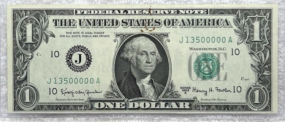 13500000 - Fancy Low Serial 1963A $1 Bill Federal Reserve Note GEM - Image 2 of 3