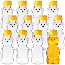 12 Pcs 8 oz Plastic Bear Honey Bottle Jars Empty Honey Squeeze Bottle with Ye...