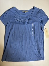 NWT Jones New York Blue Ruffle Size Large Shirt