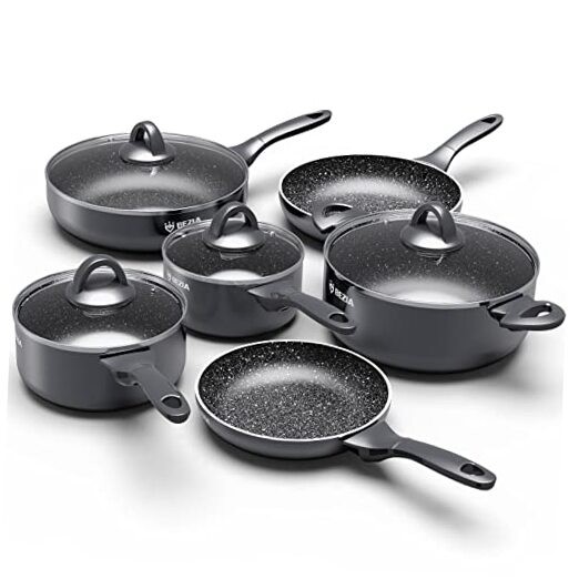 10-Piece Induction-Ready Nonstick Cookware Set, Dishwasher Safe