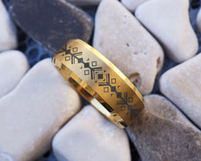 Unisex Golden Tungsten Native American Pattern Cultural Wedding Ring Band - 8mm