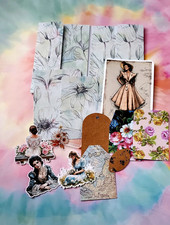 Junk Journal Folio, Vintage Women, 12 Embellishments, Vintage Pockets, Ephemera