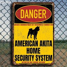 Funny American Akita Home Security System Retro Metal Sign Dog Lover Decoration