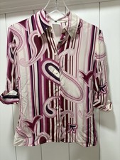 Vintage Feraud Purple Mauve White Blouse Size 34 US 4 Silk EUC